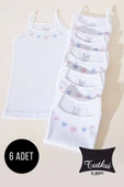 Tutku 6'lı İşlemeli İp Askılı Kız Çocuk Atlet Beyaz thumbnail 1