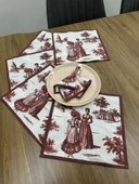 Toile De Jouy Paris Amerikan Servis 6’lı Set | 35x45 cm | %100 Pamuk Dijital Baskılı | Klasik Fransız Tarzı Masa Dekoru - ZT720  Kırmızı - 2