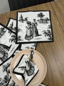 Toile De Jouy Paris Amerikan Servis 6’lı Set | 35x45 cm | %100 Pamuk Dijital Baskılı | Klasik Fransız Tarzı Masa Dekoru - ZT720 siyah - 4