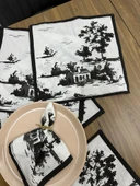 Toile De Jouy Monet Amerikan Servis 6’lı Set | 35x45 cm | %100 Pamuk Dijital Baskılı | Country Tarzı Fransız Masa Dekoru - ZT730  siyah - 1