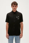 Bad Bear Smile Shirt 23.01.30.004S Siyah Kısa Kollu Baskılı Erkek Gömlek - 1