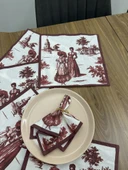 Toile De Jouy Paris Amerikan Servis 6’lı Set | 35x45 cm | %100 Pamuk Dijital Baskılı | Klasik Fransız Tarzı Masa Dekoru - ZT720  Kırmızı - 3