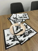 Toile De Jouy Monet Amerikan Servis 6’lı Set | 35x45 cm | %100 Pamuk Dijital Baskılı | Country Tarzı Fransız Masa Dekoru - ZT730  siyah - 2