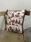 Toile De Jouy Paris Kırlent Kılıfı 43x43 cm | %100 Pamuk Dijital Baskılı | Klasik Fransız Tarzı Dekoratif Yastık Kılıfı - ZT740  Kırmızı - 2