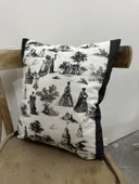 Toile De Jouy Paris Kırlent Kılıfı 43x43 cm | %100 Pamuk Dijital Baskılı | Klasik Fransız Tarzı Dekoratif Yastık Kılıfı - ZT740 siyah - 3