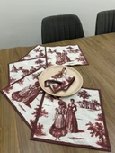 Toile De Jouy Paris Amerikan Servis 6’lı Set | 35x45 cm | %100 Pamuk Dijital Baskılı | Klasik Fransız Tarzı Masa Dekoru - ZT720  Kırmızı - 1