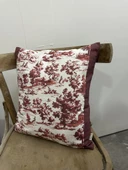 Toile De Jouy Monet Kırlent Kılıfı 43x43 cm | %100 Pamuk Dijital Baskılı | Country Tarzı Fransız Dekoratif Yastık Kılıfı - ZT750 Kırmızı - 2