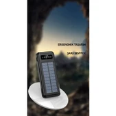 Powerbank10000 Mah Güneş enerjili Göstergeli Powerbank Solar Fenerli Güneş Enerjili Type C - Lightning - Micro USB - USB Kablolu Powerbank Taşınabilir Şarj Aleti Hızlı Şarj Aleti thumbnail 4