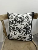 Toile De Jouy Monet Kırlent Kılıfı 43x43 cm | %100 Pamuk Dijital Baskılı | Country Tarzı Fransız Dekoratif Yastık Kılıfı - ZT750  siyah - 1