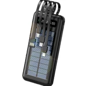 Powerbank10000 Mah Güneş enerjili Göstergeli Powerbank Solar Fenerli Güneş Enerjili Type C - Lightning - Micro USB - USB Kablolu Powerbank Taşınabilir Şarj Aleti Hızlı Şarj Aleti thumbnail 5