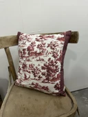 Toile De Jouy Monet Kırlent Kılıfı 43x43 cm | %100 Pamuk Dijital Baskılı | Country Tarzı Fransız Dekoratif Yastık Kılıfı - ZT750  Kırmızı - 3