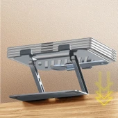 Laptop Stand Karbon Çelik 360° Döner Ergonomik Yükseklik Ayarlı Soğutucu MagSafe Telefon Tutuculu Gizlenebilir thumbnail 5