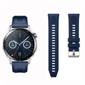 Sneezy Huawei Watch GT3 46mm GT2 46mm İle Uyumlu Spor Silikon Metal Tokalı Soft Saat Kordonu  Lacivert thumbnail 4