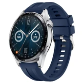 Sneezy Huawei Watch GT3 46mm GT2 46mm İle Uyumlu Spor Silikon Metal Tokalı Soft Saat Kordonu  Lacivert thumbnail 1