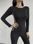 Kadın Uzun Kollu Leopar şeritli Viskon Bluz thumbnail 8