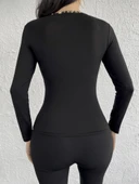 Kadın Uzun Kollu Leopar şeritli Viskon Bluz thumbnail 5