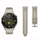 Sneezy Huawei Watch GT4 46mm İle Uyumlu Spor Silikon Metal Tokalı Soft Saat Kordonu  Krem thumbnail 4