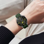 Sneezy Huawei Watch GT4 46mm İle Uyumlu Spor Silikon Metal Tokalı Soft Saat Kordonu  Haki thumbnail 6