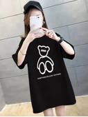 Baskılı Oversize Bisiklet Yaka T-shirt - Siyah thumbnail 4