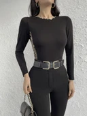 Kadın Uzun Kollu Leopar şeritli Viskon Bluz thumbnail 4