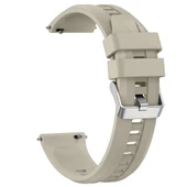 Sneezy Huawei Watch GT4 46mm İle Uyumlu Spor Silikon Metal Tokalı Soft Saat Kordonu  Krem thumbnail 2