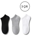 Kadın Pamuklu Bilek Boy Patik Çorap 3'lü Paket Siyah - Gri - Beyaz thumbnail 1