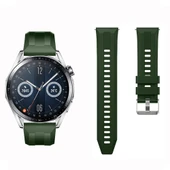 Sneezy Huawei Watch GT3 46mm GT2 46mm İle Uyumlu Spor Silikon Metal Tokalı Soft Saat Kordonu  Haki thumbnail 4