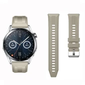 Sneezy Huawei Watch GT3 46mm GT2 46mm İle Uyumlu Spor Silikon Metal Tokalı Soft Saat Kordonu  Krem thumbnail 4