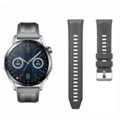 Sneezy Huawei Watch GT3 46mm GT2 46mm İle Uyumlu Spor Silikon Metal Tokalı Soft Saat Kordonu  Koyu Gri thumbnail 4