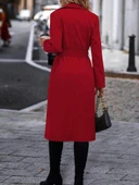 Kadın Uzun Kollu Yakalı önden Düğmeli Beli Kuşaklı Midi Gabardin Trençkot thumbnail 5