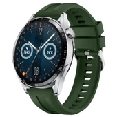 Sneezy Huawei Watch GT3 46mm GT2 46mm İle Uyumlu Spor Silikon Metal Tokalı Soft Saat Kordonu  Haki thumbnail 1