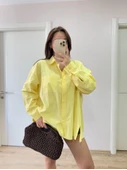 Yakalı Yandan Yırtmaçlı Gömlek - Sarı thumbnail 4
