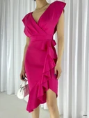 Scuba Kumaş Önü Fırfırlı Midi Boy Elbise thumbnail 1