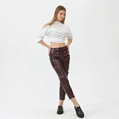 Düğmeli̇ Yan Fermuarli Deri̇ Pantolon thumbnail 4