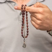 Gümüş Kahverengi Kazaz Püsküllü Sıkma Kehribar Tesbih - 3