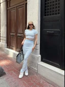 Çizgili etekli takım mavi s3609 thumbnail 2