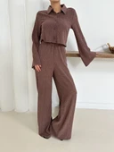 Gömlek yaka kaplama düğmeli takım kahve thumbnail 11