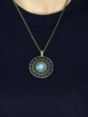 Doğal Taş Firuze Doğal Taşlı Yuvarlak Model Antik Kadın Kolye euk46f thumbnail 3