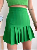 Pileli düğmeli etek açık yeşil s24811 thumbnail 1