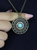 Doğal Taş Firuze Doğal Taşlı Yuvarlak Model Antik Kadın Kolye euk46f thumbnail 1