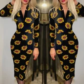 Kadın Uzun Kollu V Yaka Puantiyeli Krep Midi Boy Elbise thumbnail 3