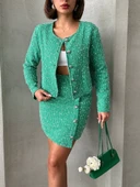 Ceketli etek takım chl kumaş yeşil h24443 thumbnail 7