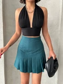 Pileli düğmeli etek yeşil s24811 thumbnail 5