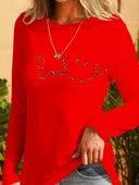 Kadın Uzun Kollu Bisiklet Yaka Gülümseyen Surat Desenli Viskon Bluz thumbnail 2