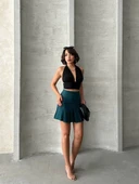 Pileli düğmeli etek yeşil s24811 thumbnail 7