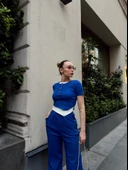 Düğme yakalı saks alt üst takım s3943 thumbnail 2