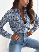 Kadın Uzun Kol Cep Detay çiçek Baskılı Mosskrep Kumaş Gömlek thumbnail 2