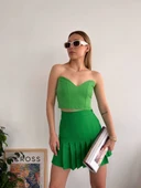 Pileli düğmeli etek açık yeşil s24811 thumbnail 4