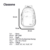 Classone BP-L300 Siena Serisi WTXpro Su Geçirmez Kumaş 15,6" Uyumlu Laptop, Notebook Çantası thumbnail 5