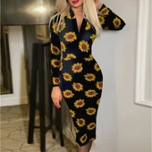 Kadın Uzun Kollu V Yaka Puantiyeli Krep Midi Boy Elbise thumbnail 2